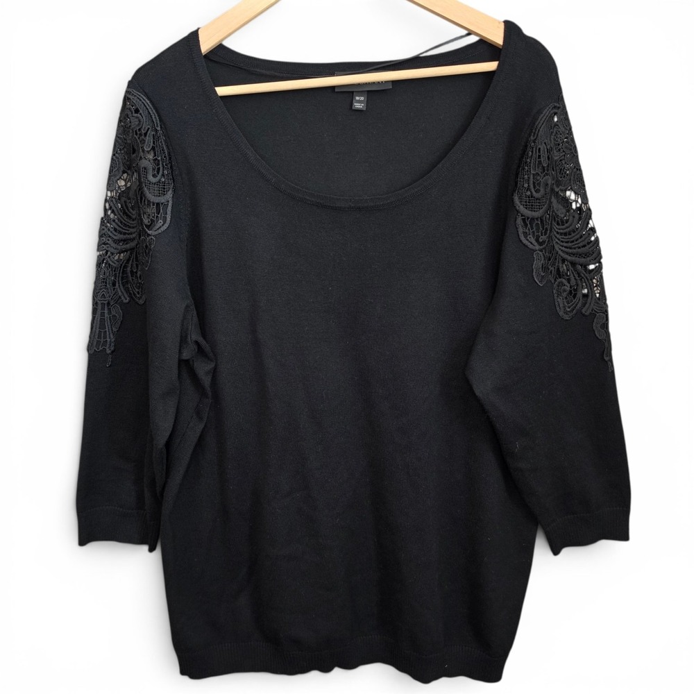 Lane Bryant Top Womens Plus 18/20 Black Knit Crochet Accent Blouse Casual
